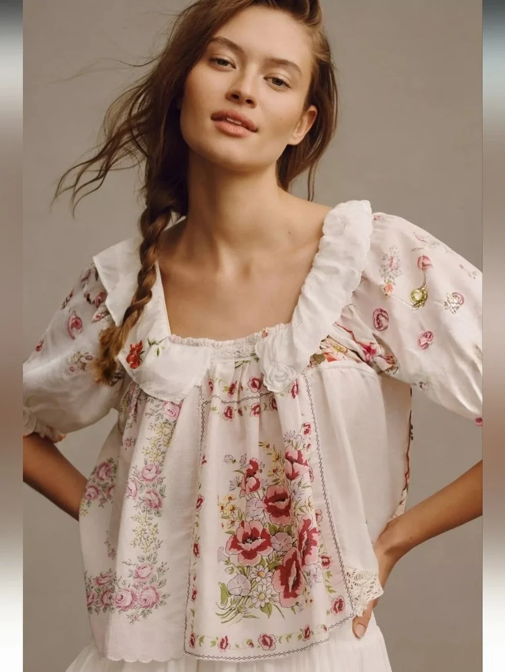 ANTHROPOLOGIE Puff Sleeve Collared  French Counyry Top RARE Blogger Fave NWT